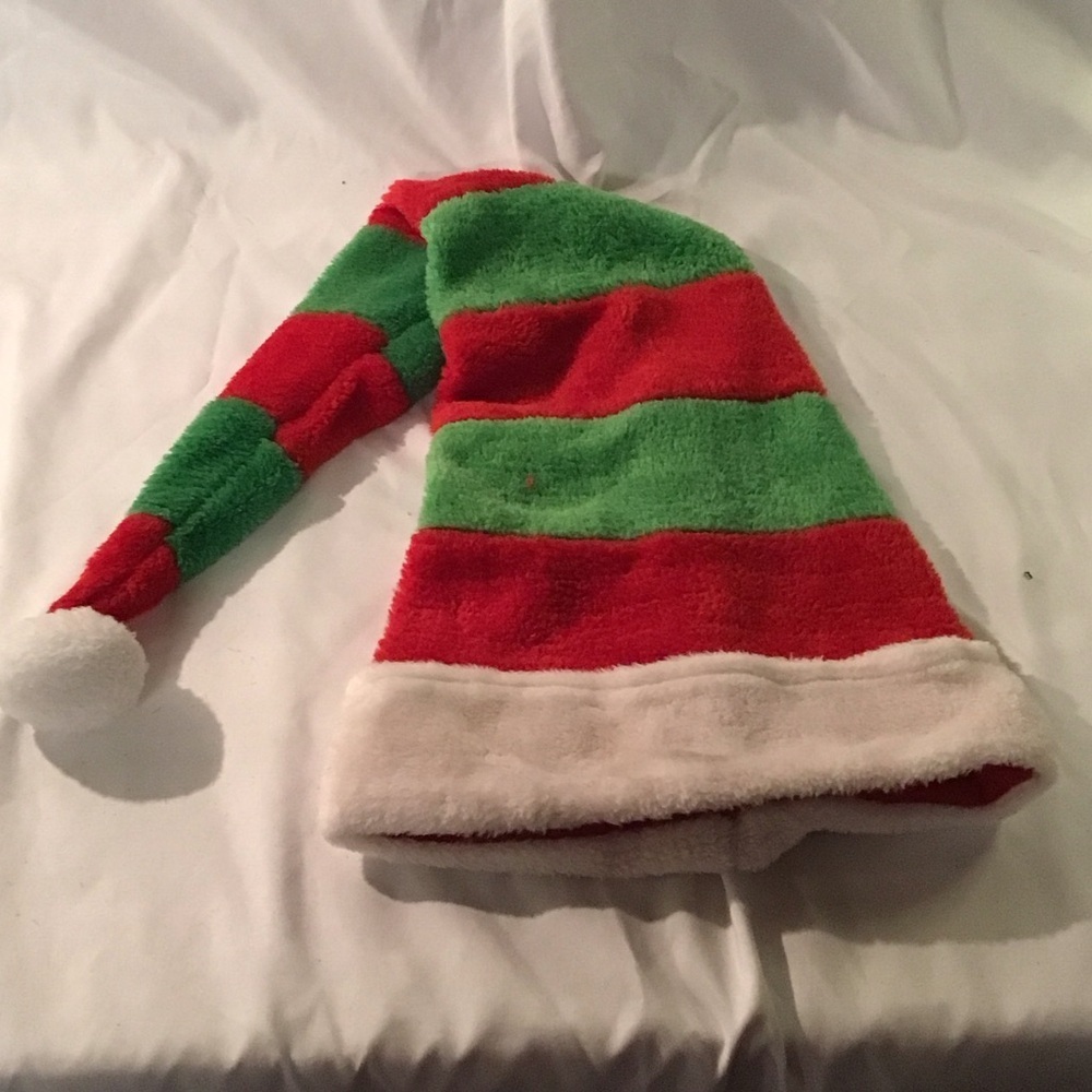 Festive Red and Green Striped Santa Hat